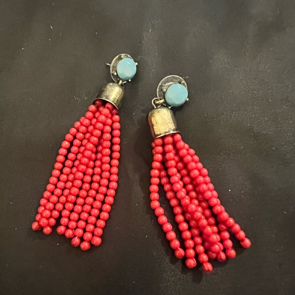Elegant Red Beaded Tassel Earrings vintage